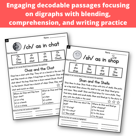 Digraphs Decodable Passages with Blending Comprehension and Writing Practice | Science of Reading Aligned SOR