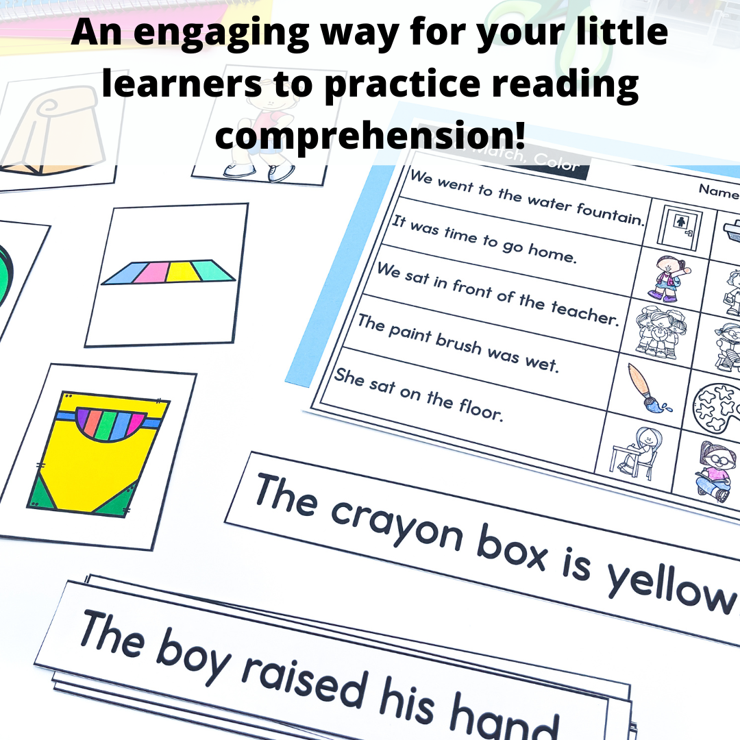 Back to School Kindergarten Reading Comprehension - Sentence & Picture Matching