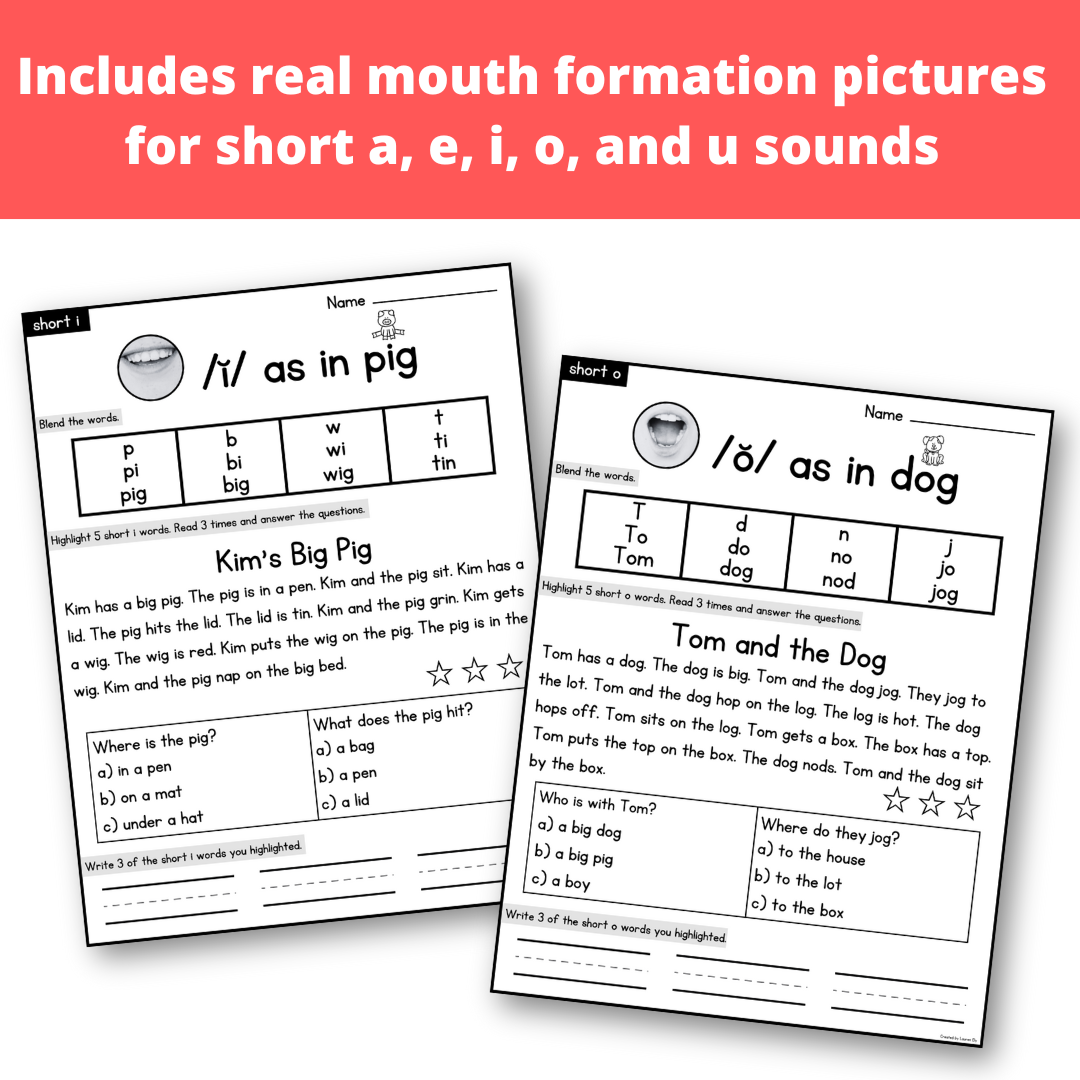CVC Word Decodable Passages with Blending Comprehension and Writing Practice | Science of Reading Aligned SOR