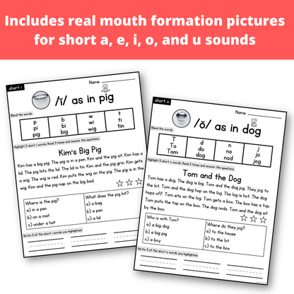 CVC Word Decodable Passages with Blending Comprehension and Writing Practice | Science of Reading Aligned SOR