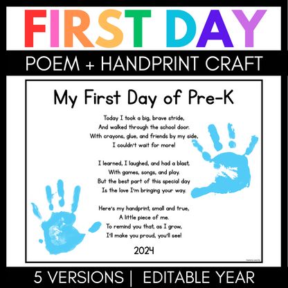 First Day of School Poem and Handprint Craft | Preschool, Pre-K, & Kindergarten