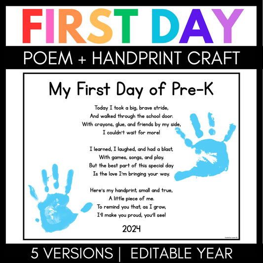 First Day of School Poem and Handprint Craft | Preschool, Pre-K, & Kindergarten