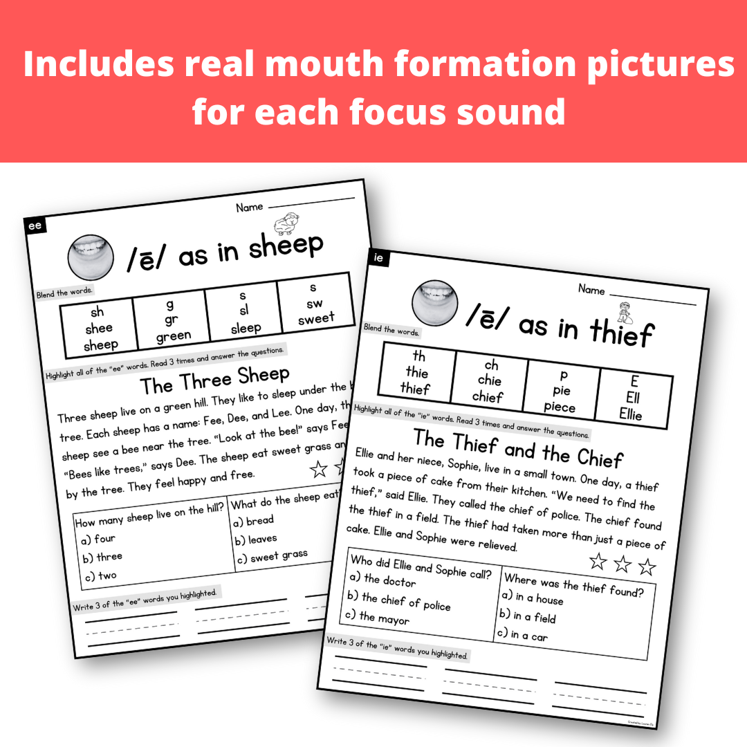 Vowel Teams Decodable Passages with Blending, Comprehension and Writing Practice