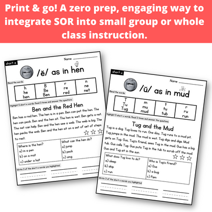 CVC Word Decodable Passages with Blending Comprehension and Writing Practice | Science of Reading Aligned SOR