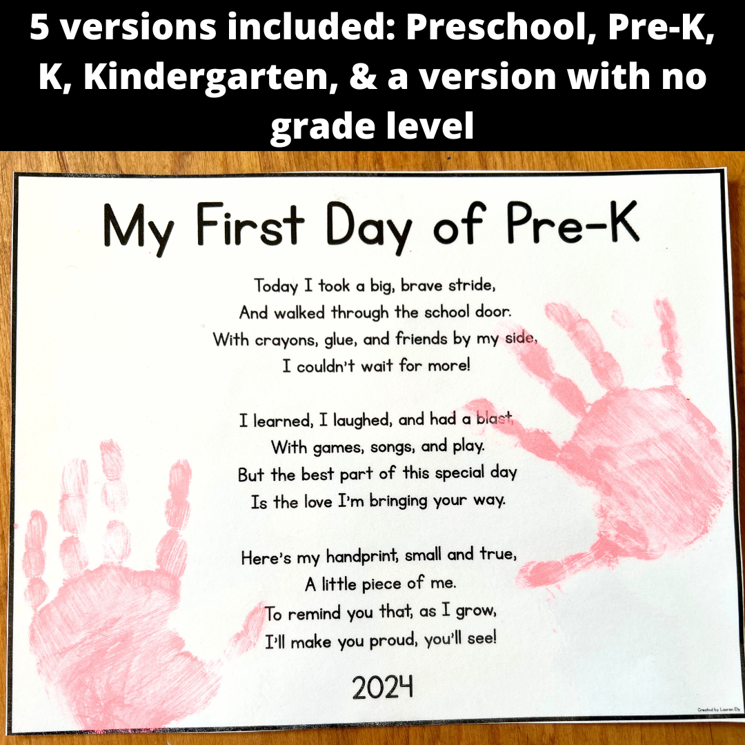 First Day of School Poem and Handprint Craft | Preschool, Pre-K, & Kindergarten