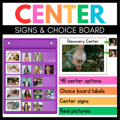 Center Signs and Choice Board Labels for Preschool Pre-K and Kindergarten