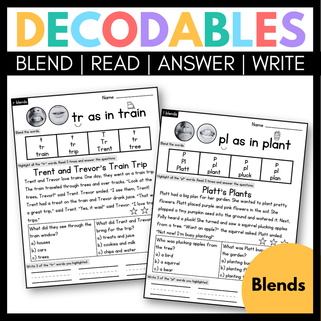 Blends Decodable Passages with Blending, Comprehension, & Writing