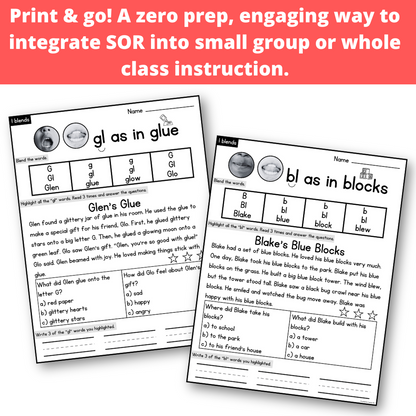 Blends Decodable Passages with Blending, Comprehension, & Writing