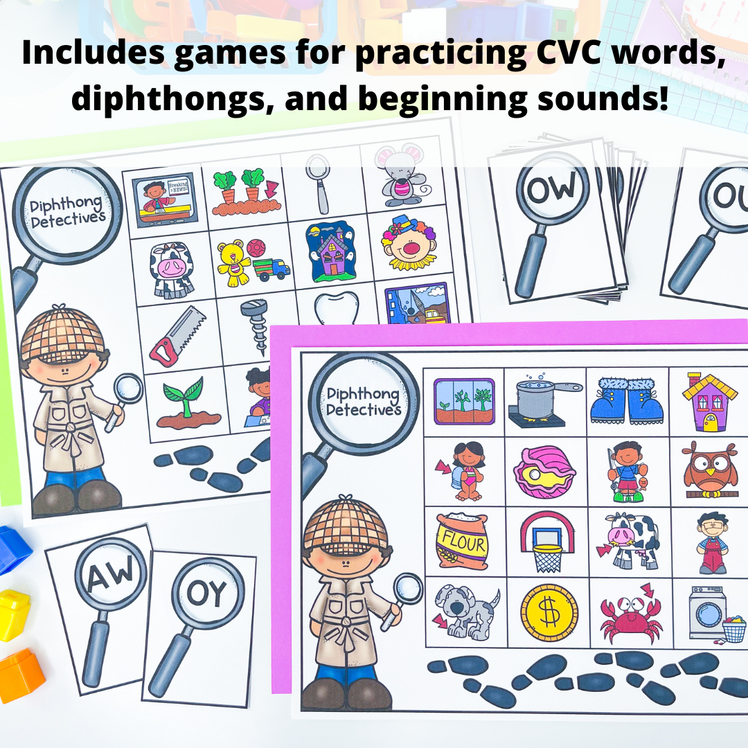 Word Detective Phonics Games for Kindergarten Literacy Centers - Bundle