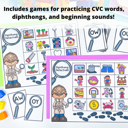 Word Detective Phonics Games for Kindergarten Literacy Centers - Bundle