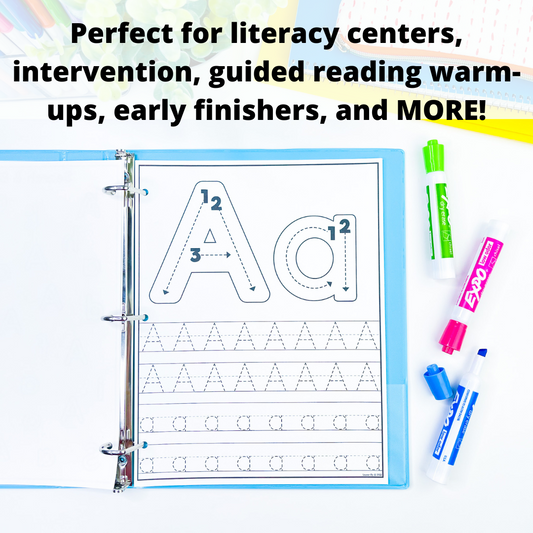 Letter Recognition Binder - Write and Wipe Letter Formation Alphabet Activities