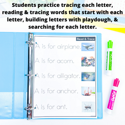 Letter Recognition Binder - Write and Wipe Letter Formation Alphabet Activities
