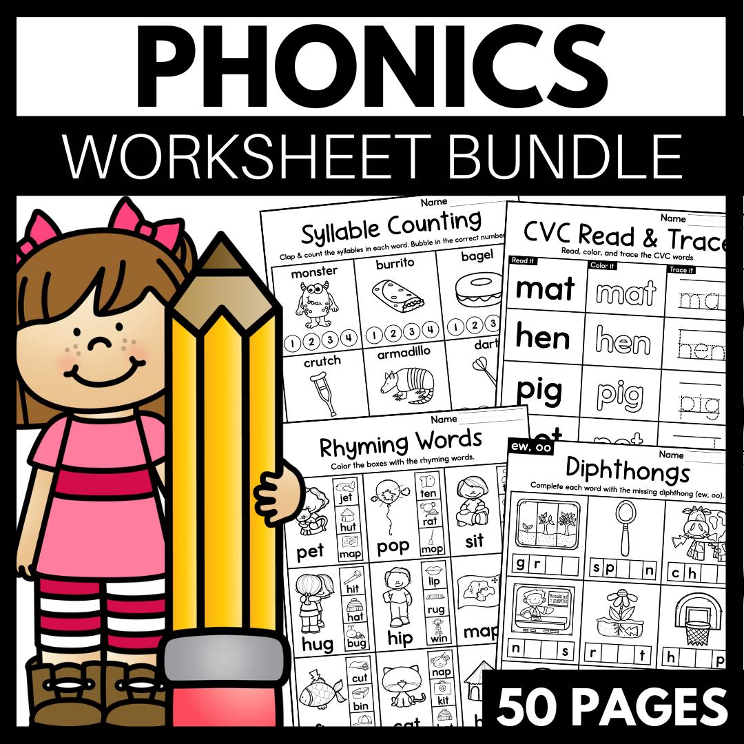 Phonics Worksheets for Kindergarten - Independent Activities Literacy Centers