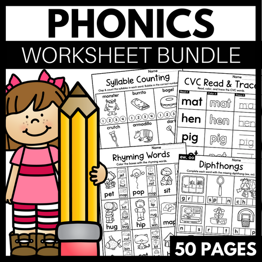 Phonics Worksheets for Kindergarten - Independent Activities Literacy Centers