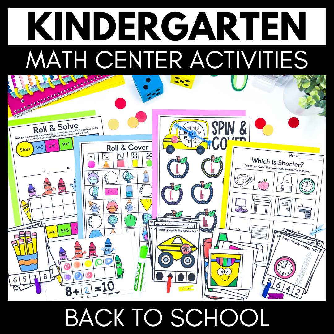 Back to School Kindergarten Math Centers - Activities Games and Worksheets