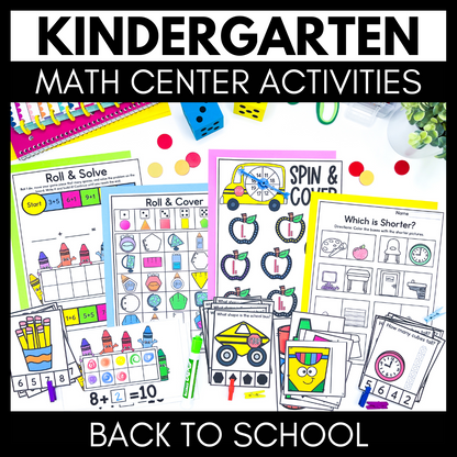 Back to School Kindergarten Math Centers - Activities Games and Worksheets