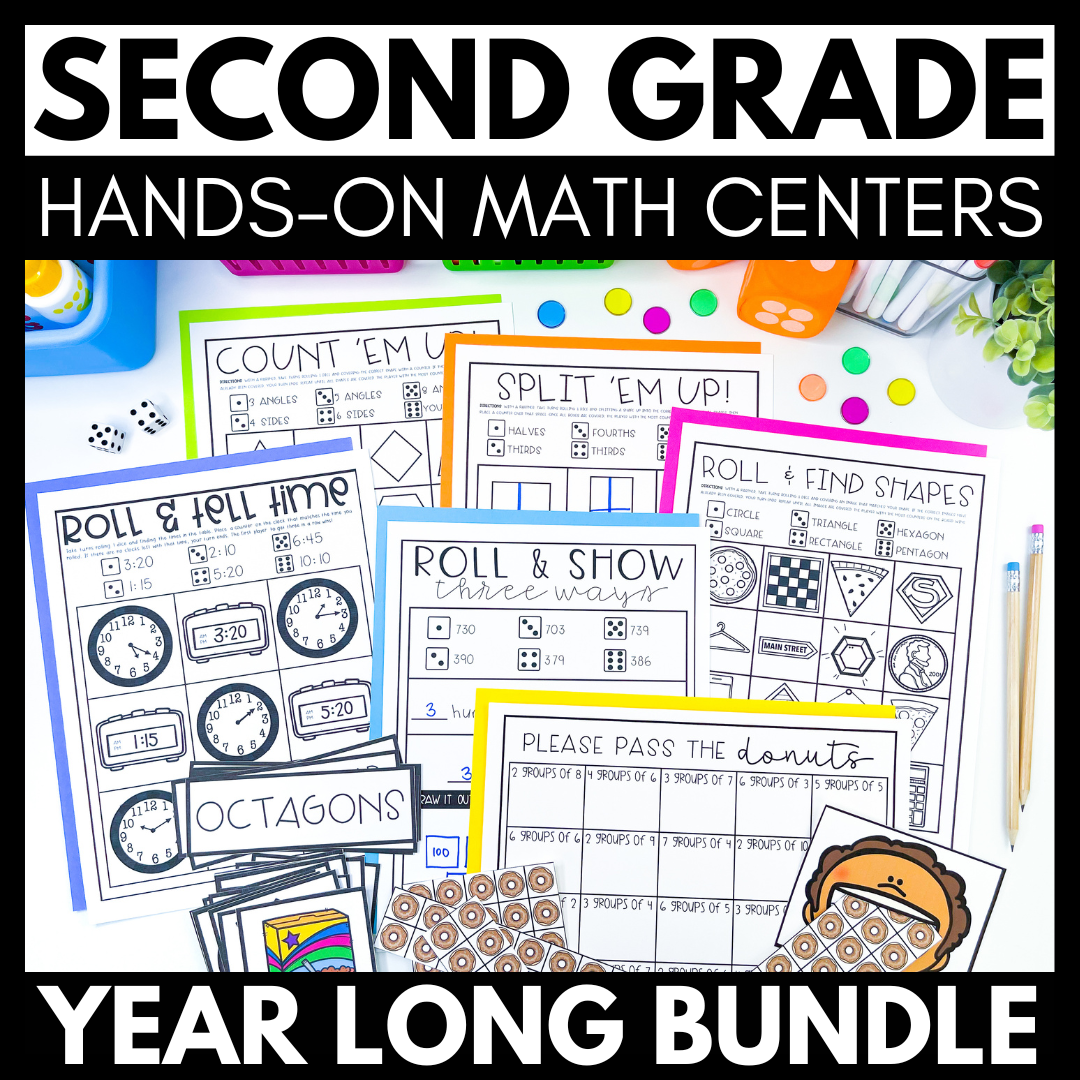 2nd Grade Math Centers - Games, Worksheets, Centers - Year Long Bundle