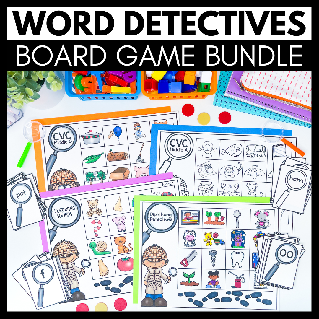 Word Detective Phonics Games for Kindergarten Literacy Centers - Bundle