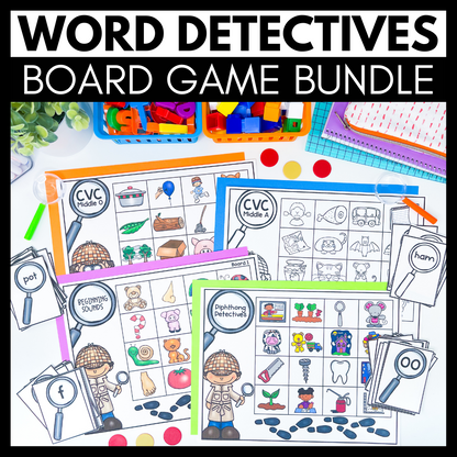 Word Detective Phonics Games for Kindergarten Literacy Centers - Bundle